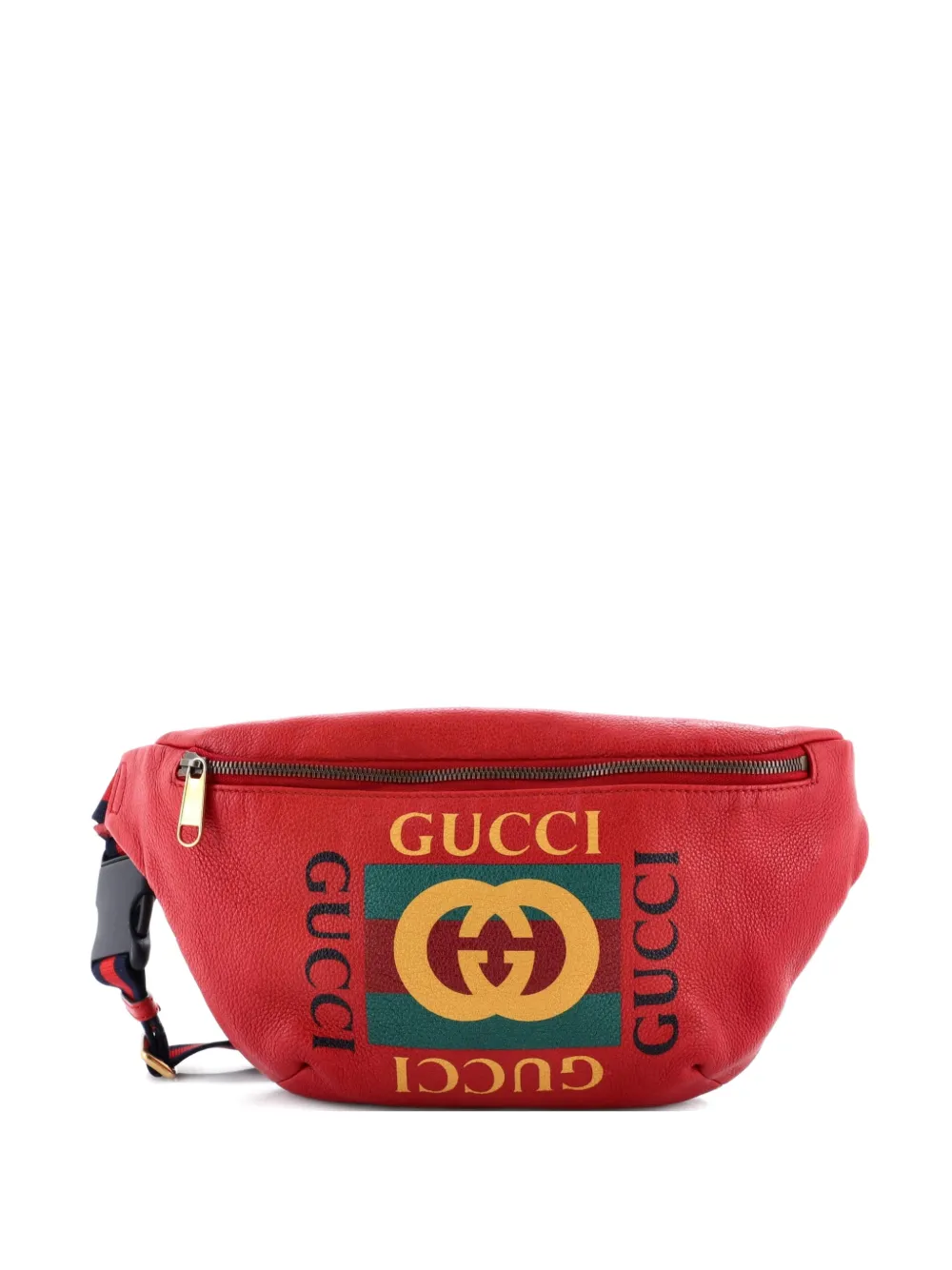 Pre-owned Gucci Logo Printed Leather Medium Belt Bag In Red
