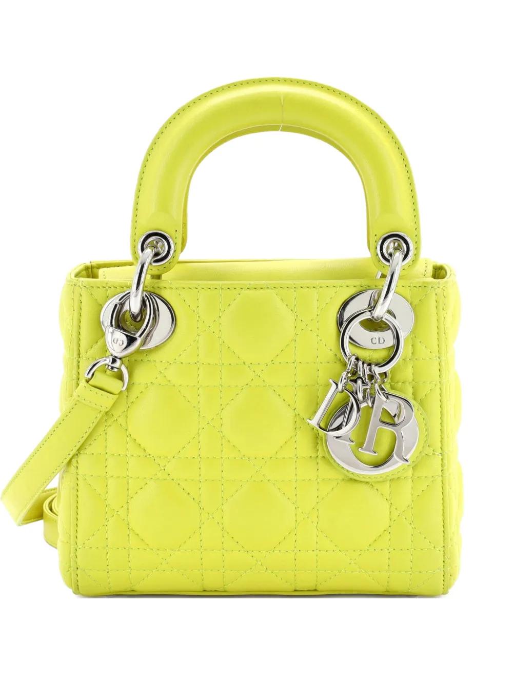 Pre-owned Dior Lady  Bag Cannage Quilt Lambskin Mini Satchel In Yellow