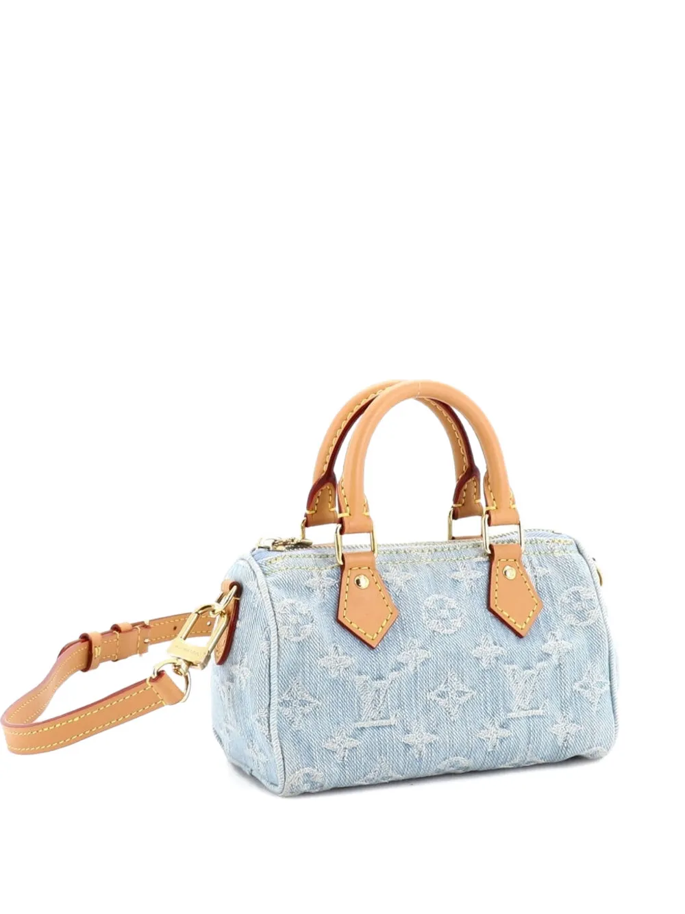 Pre-owned Louis Vuitton Speedy Bandouliere Nm Bag Monogram Denim Sky Nano Satchel In Blue