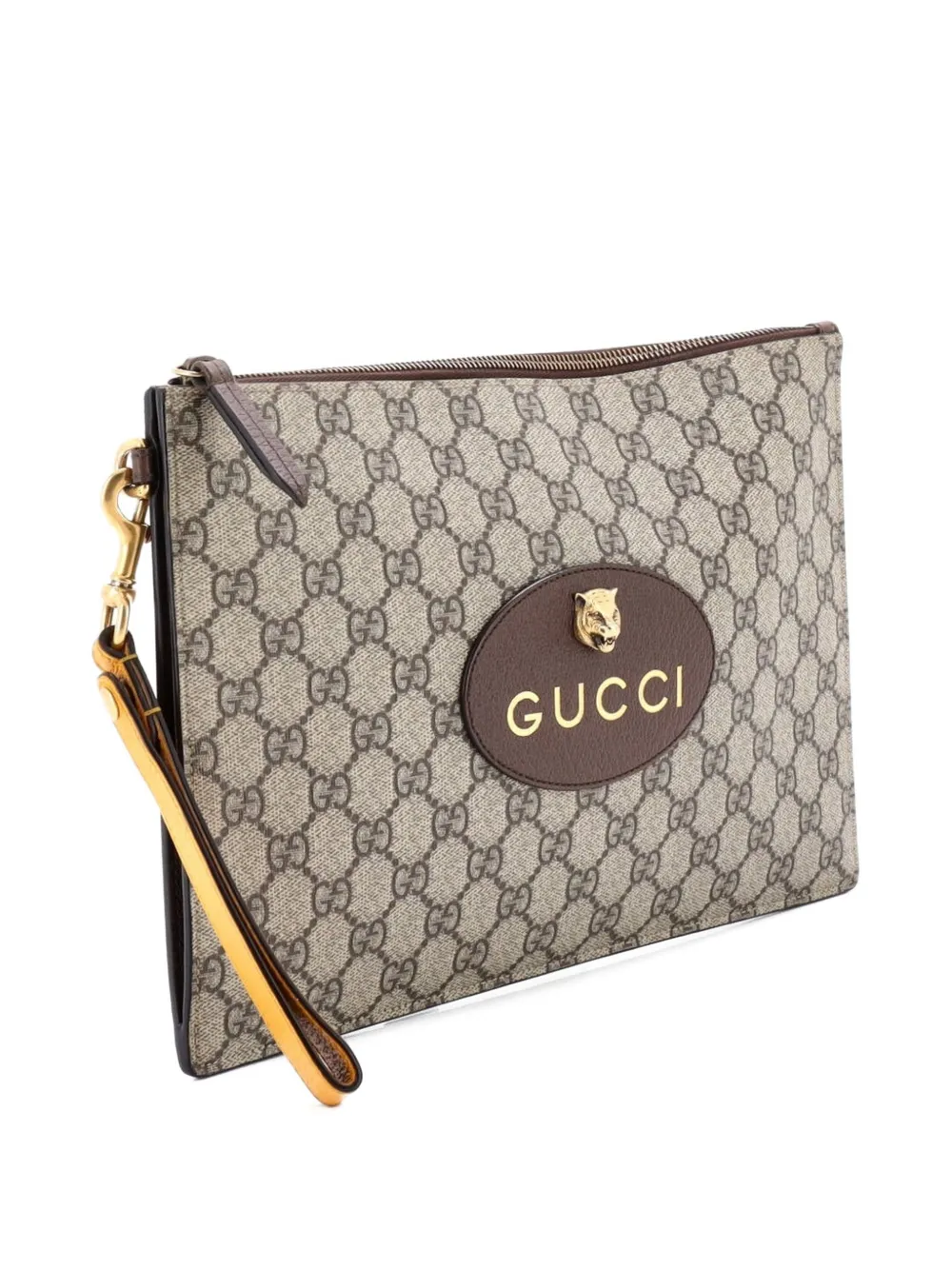 Pre-owned Gucci Neo Vintage Wristlet Pouch Gg Coated Canvas Clutch Bag In Brown