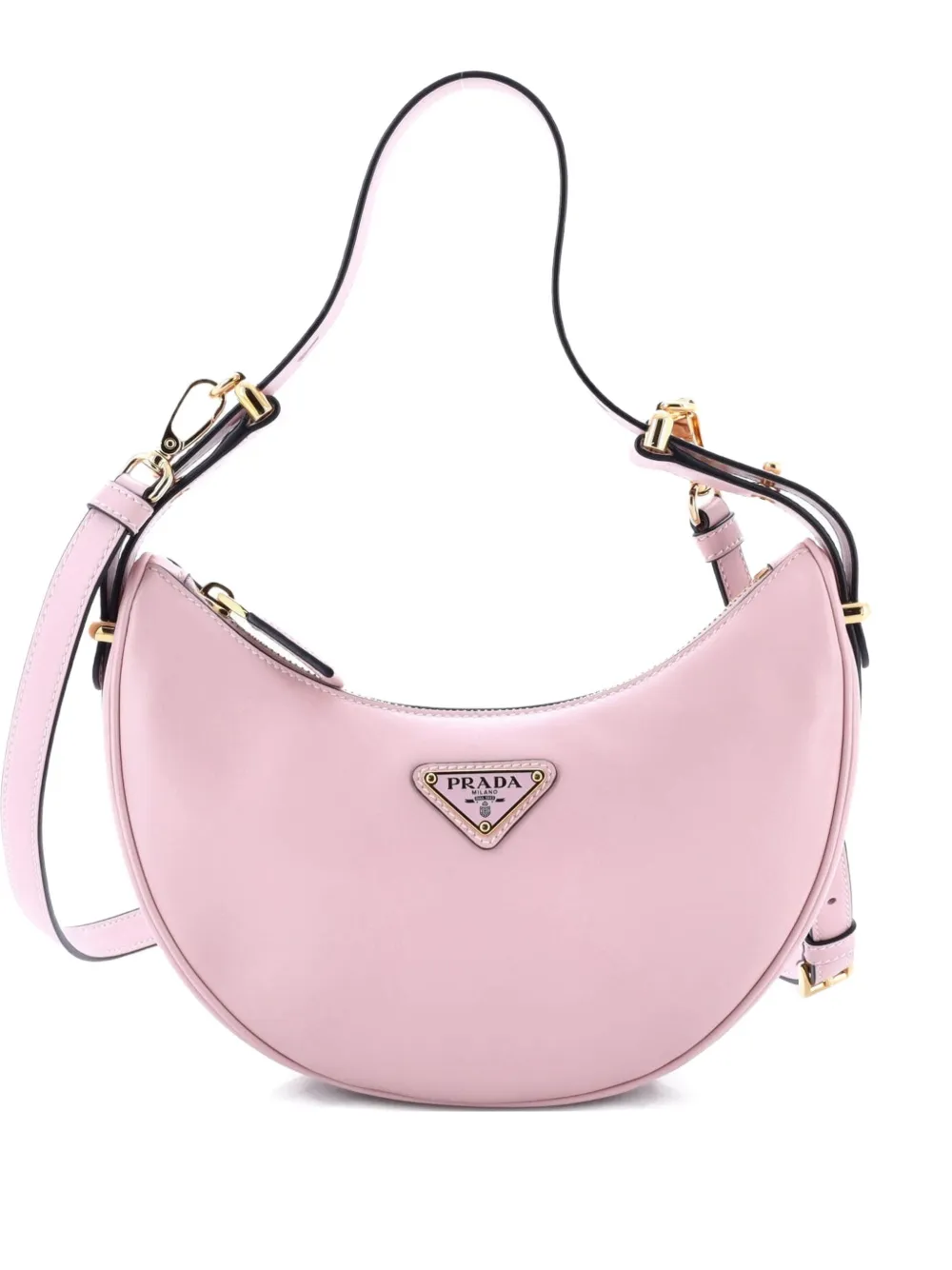 Pre-owned Prada Arque Half Moon Leather Mini Hobo Bag In Pink