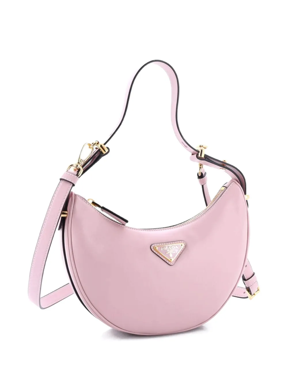 Pre-owned Prada Arque Half Moon Leather Mini Hobo Bag In Pink