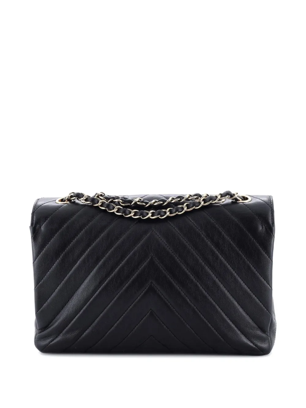 Pre-owned Chanel Statement Flap Bag Chevron Calfskin Medium Shoulder Bag In Black