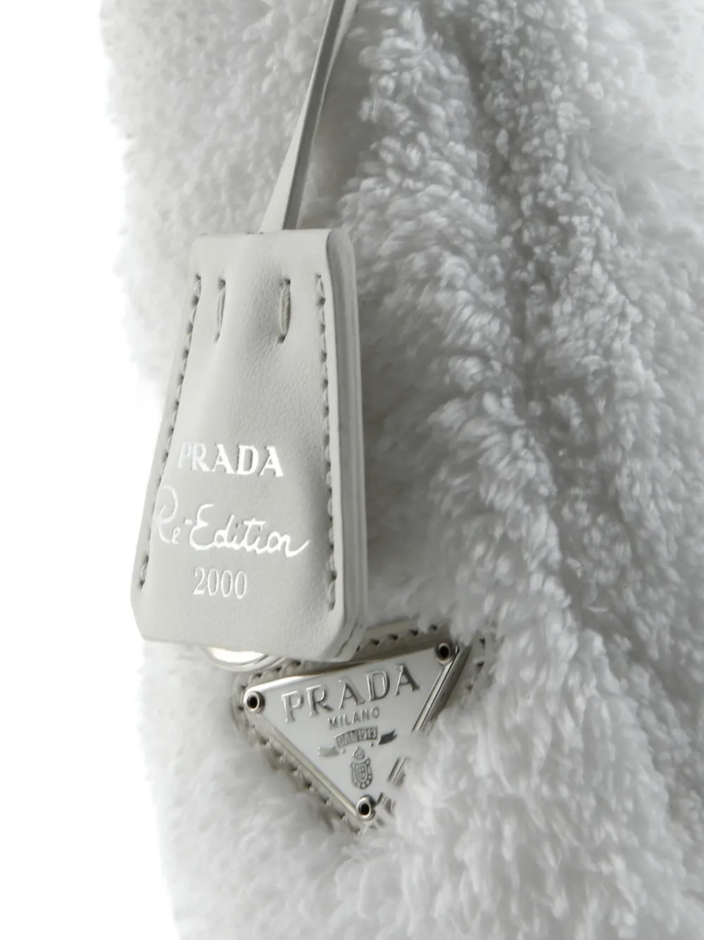 Pre-owned Prada Re-edition 2000 Terry Cloth Mini Hobo Bag In White