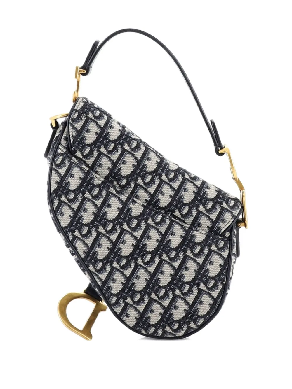 DIOR Pre-owned Saddle Handbag Oblique Canvas Mini Shoulder Bag In Blue