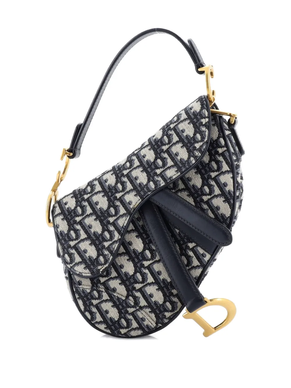 DIOR Pre-owned Saddle Handbag Oblique Canvas Mini Shoulder Bag In Blue