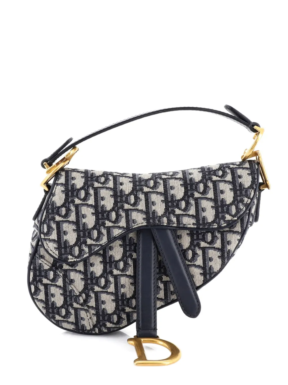 Pre-owned Dior Saddle Handbag Oblique Canvas Mini Shoulder Bag In Blue