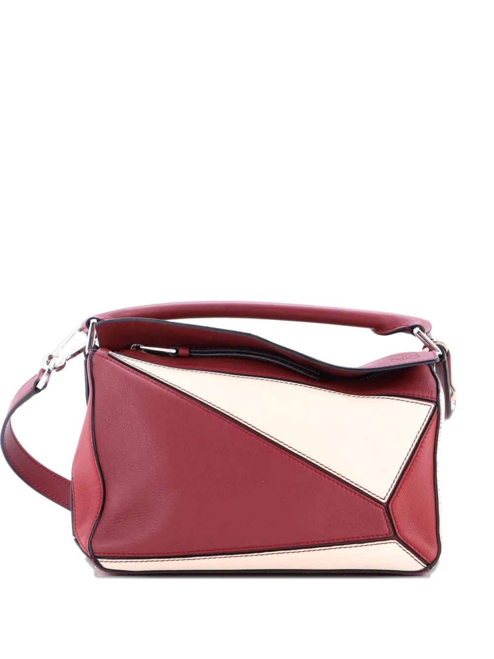 Pre-owned Loewe Puzzle Bag Leather Small Satchel In Red
