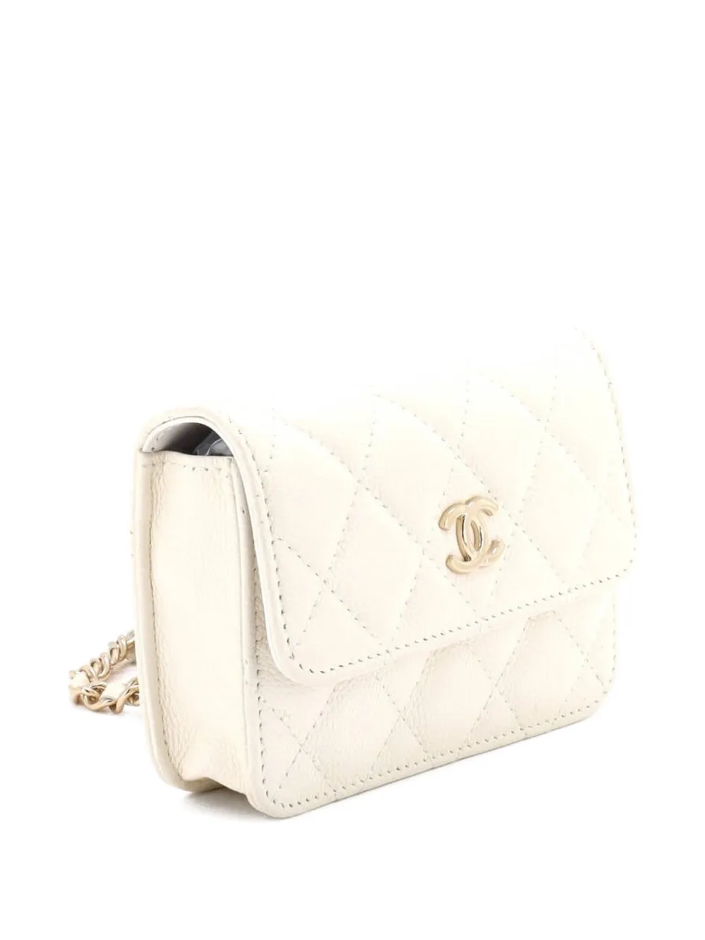 Pre-owned Chanel Cc Bow Belt Bag Quilted Caviar Mini Crossbody Bag In White