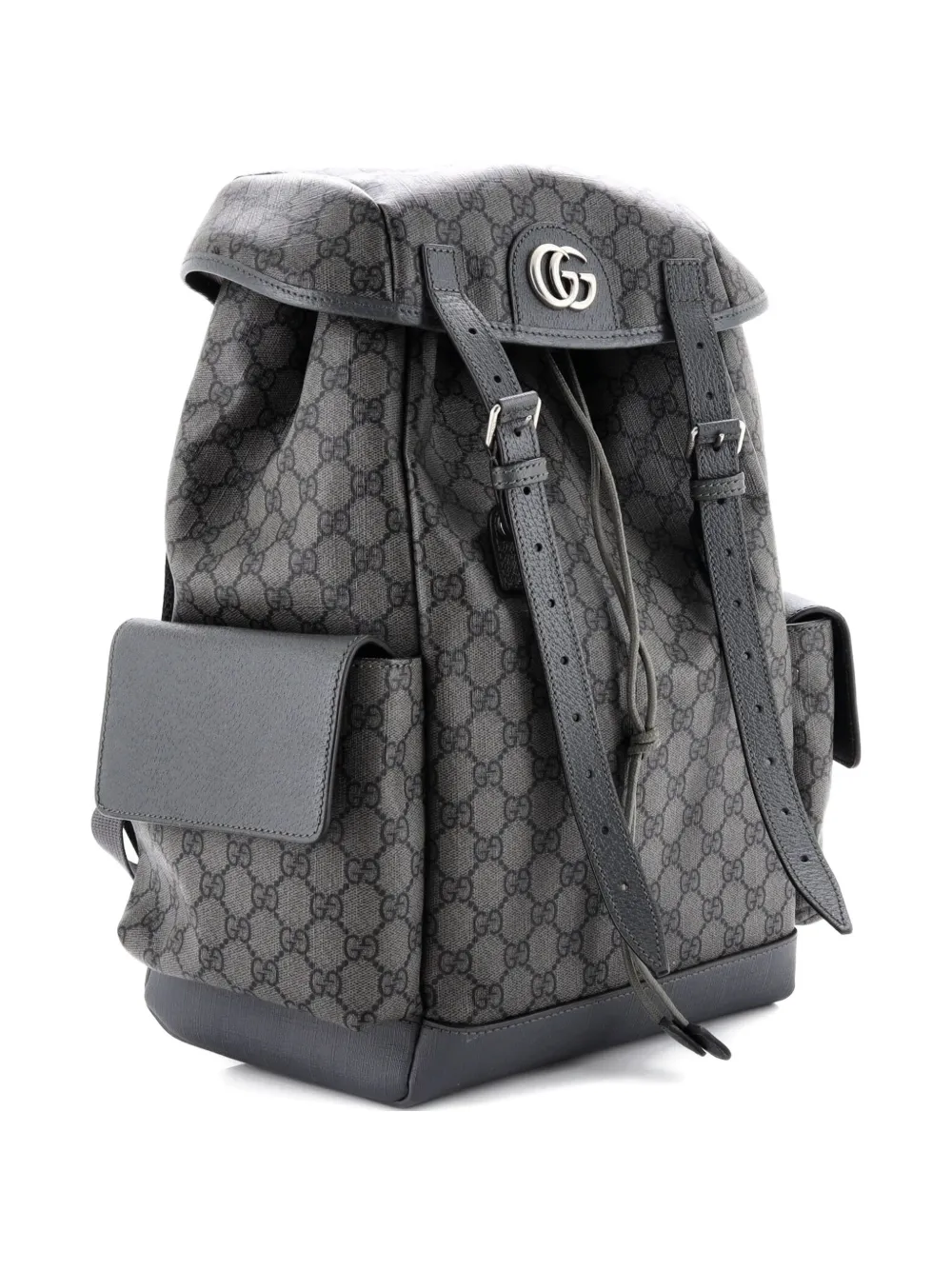 Gucci Pre-Owned Double Pocket Buckle Printed GG Coated Canvas Large backpack | Grey | Image 1
