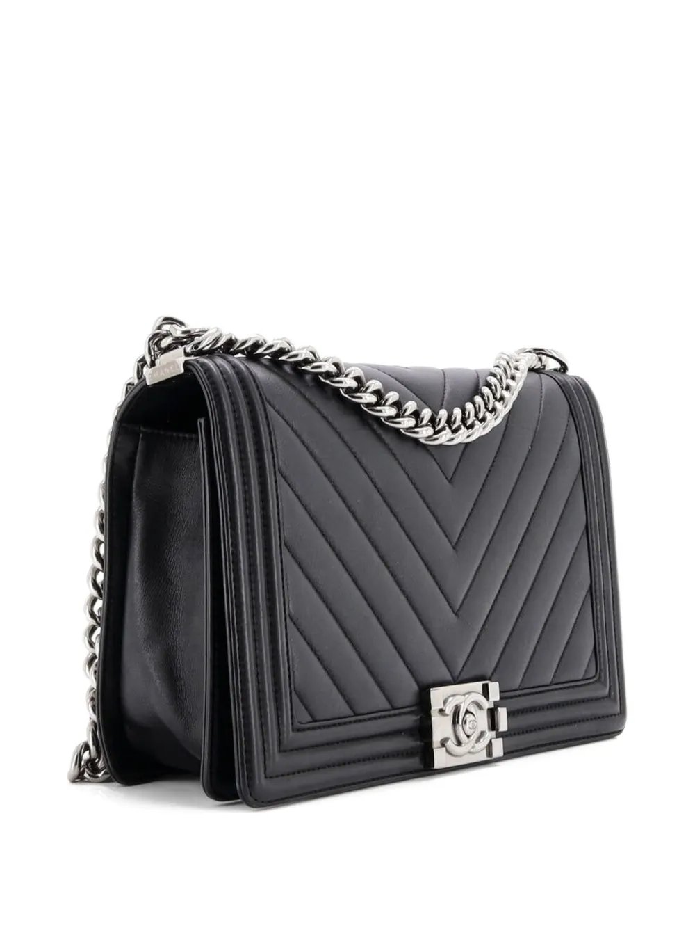Pre-owned Chanel Boy Flap Bag Chevron Calfskin New Medium Shoulder Bag In Black