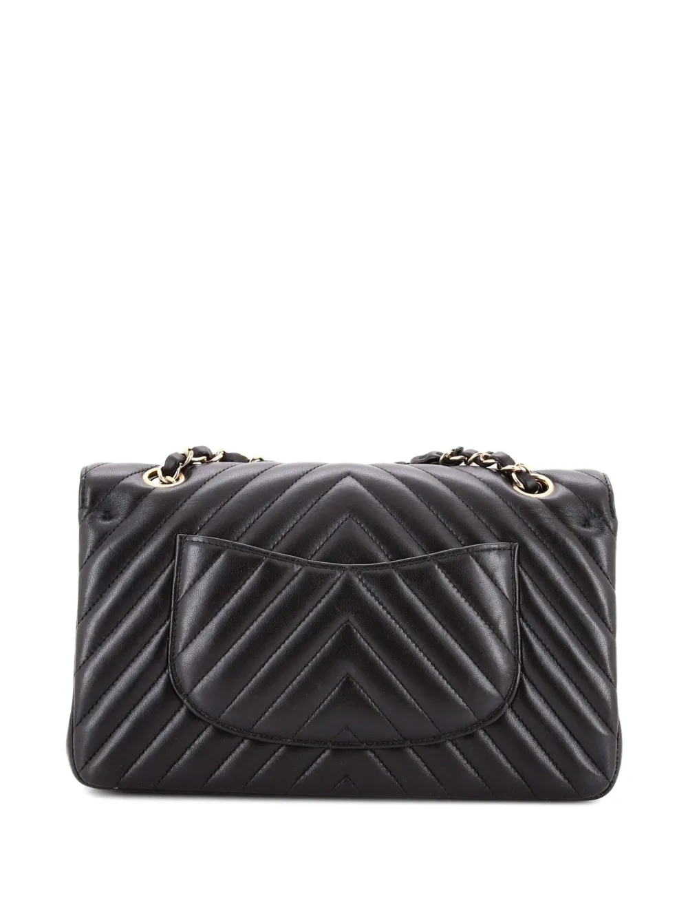 Pre-owned Chanel Classic Double Flap Bag Chevron Lambskin Medium Shoulder Bag In Black