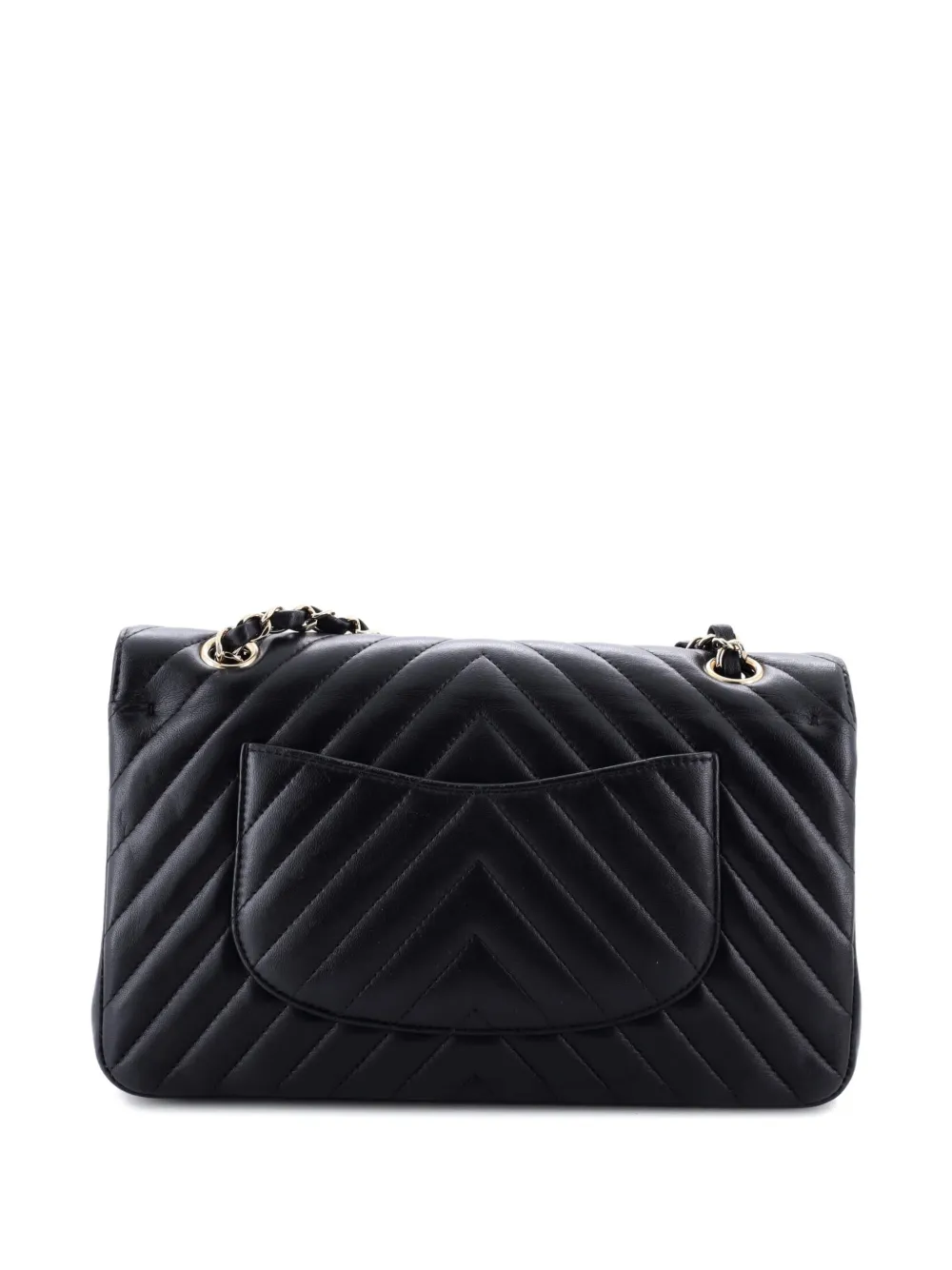 Pre-owned Chanel Classic Double Flap Bag Chevron Lambskin Medium Shoulder Bag In Black