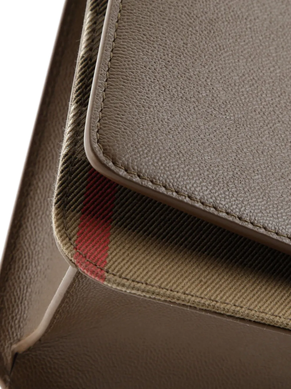 Pre-owned Burberry Mackford Leather And House Check Canvas Small Shoulder Bag In Brown