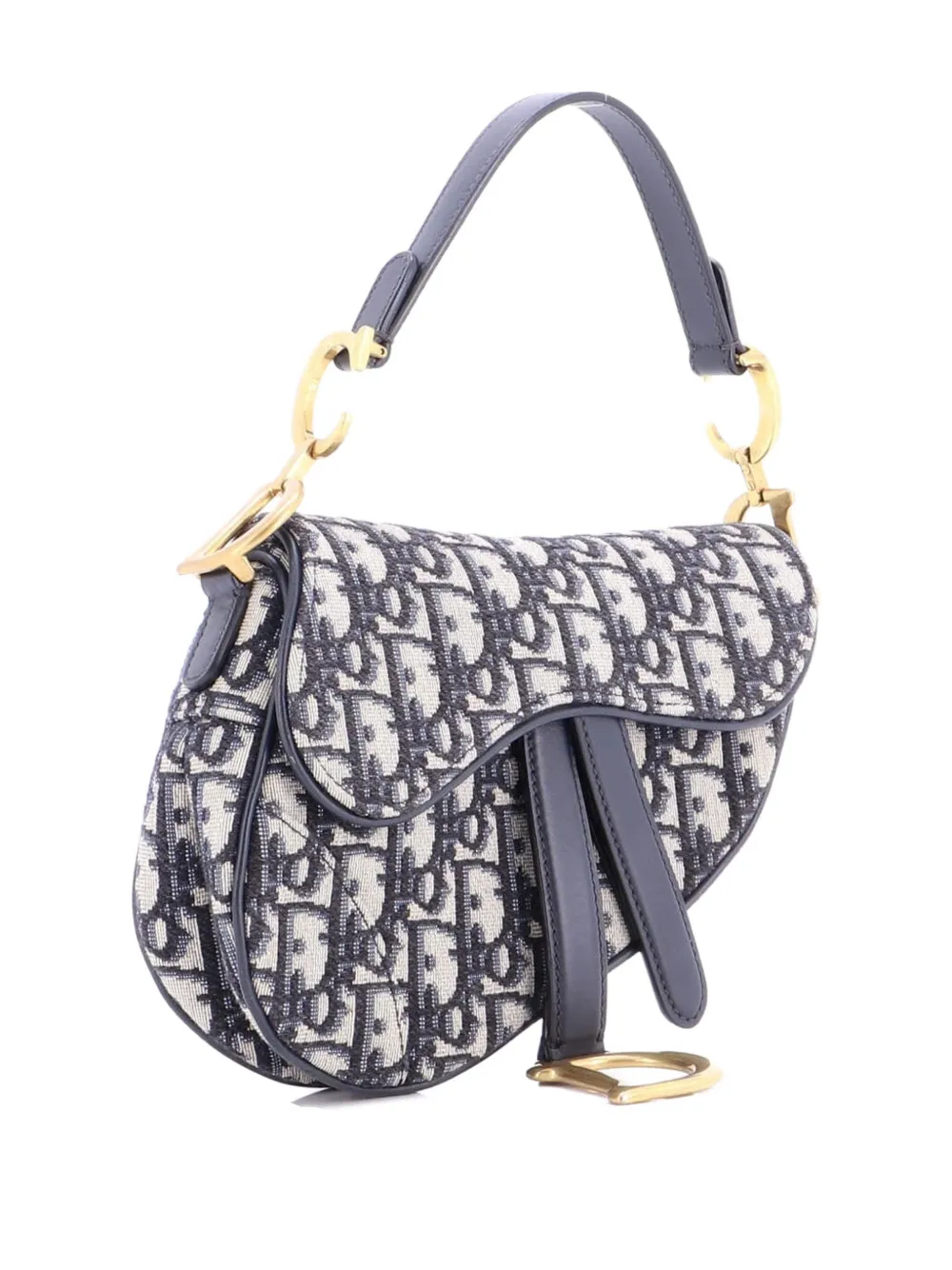 Pre-owned Dior Saddle Handbag Oblique Canvas Mini Shoulder Bag In Blue