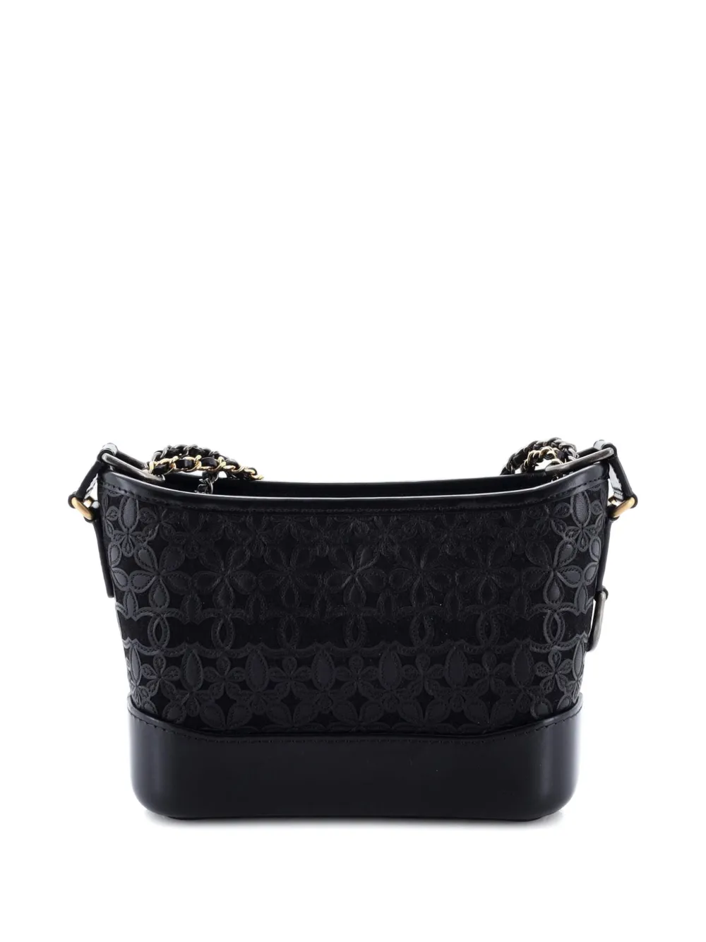 CHANEL Pre-owned Gabrielle Hobo With Logo Handle Laser Cut Calfskin And Wool Felt Small Crossbody Bag In Black