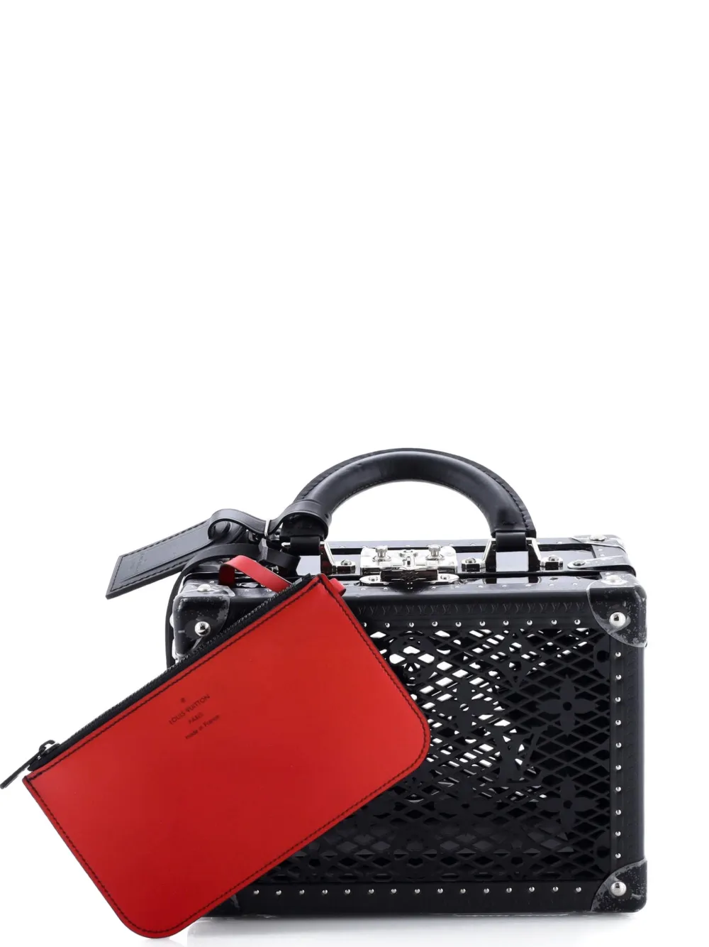 LOUIS VUITTON Pre-owned Petite Valise Handbag Monogram Lace Leather Shoulder Bag In Black