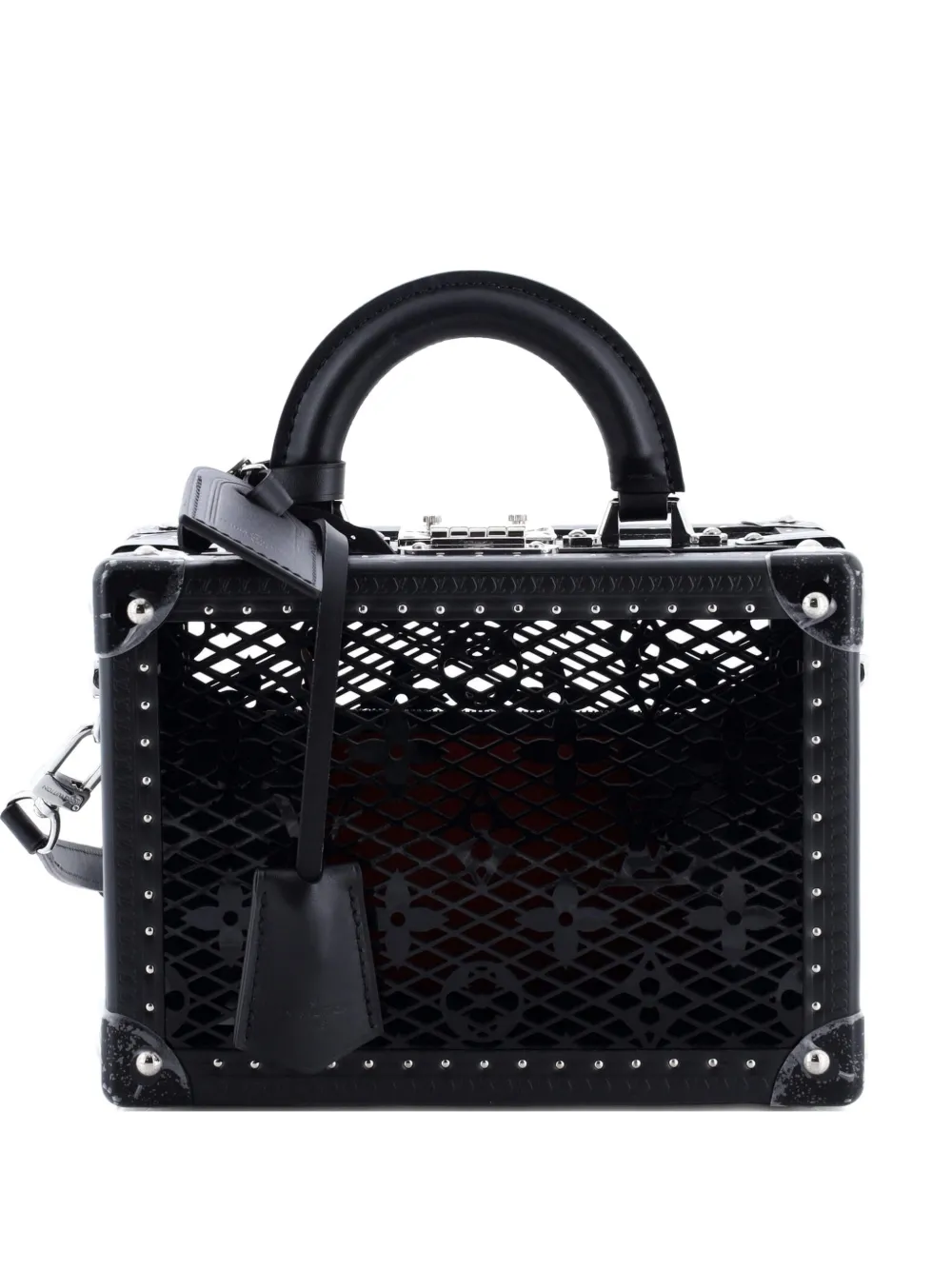 Click to view more detailed imagery on our partner's website Pre-owned Louis Vuitton Petite Valise Handbag Monogram Lace Leather Shoulder Bag In Black