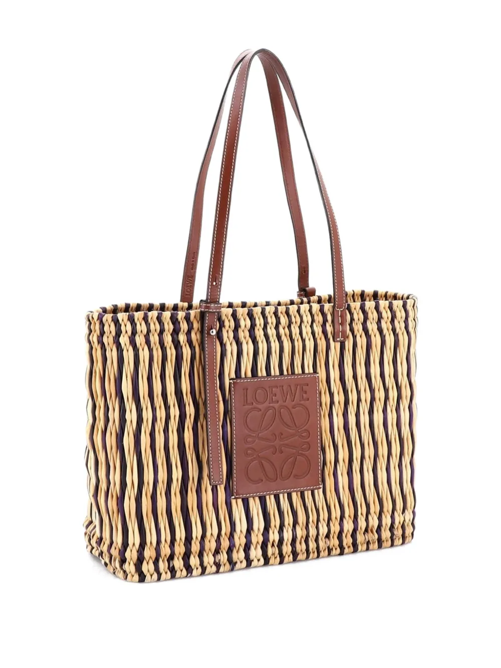 Pre-owned Loewe Paula's Ibiza Square Basket Woven Reed With Leather Small Tote Bag In Brown