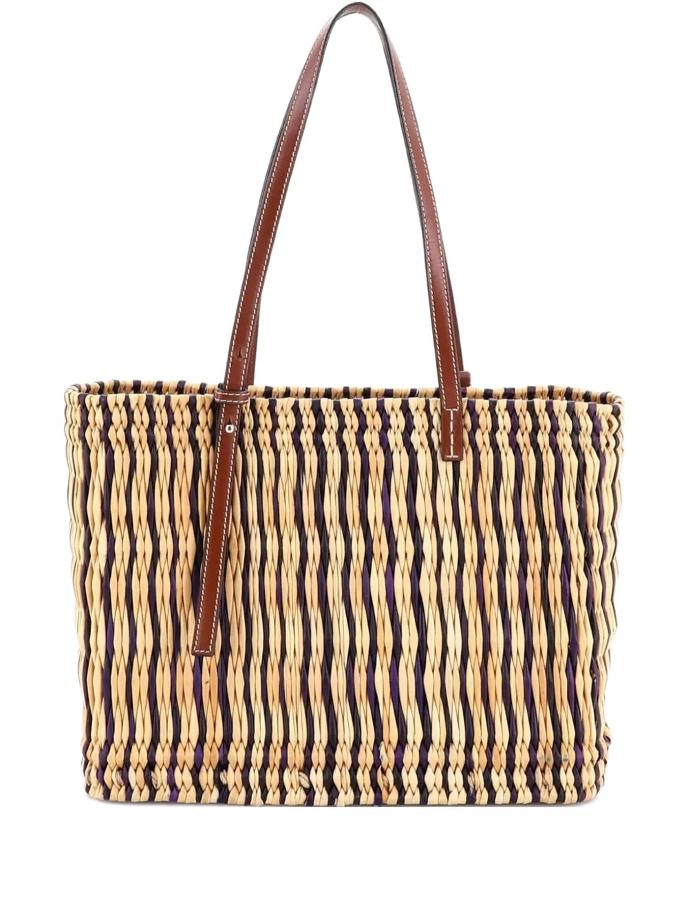 Pre-owned Loewe Paula's Ibiza Square Basket Woven Reed With Leather Small Tote Bag In Brown