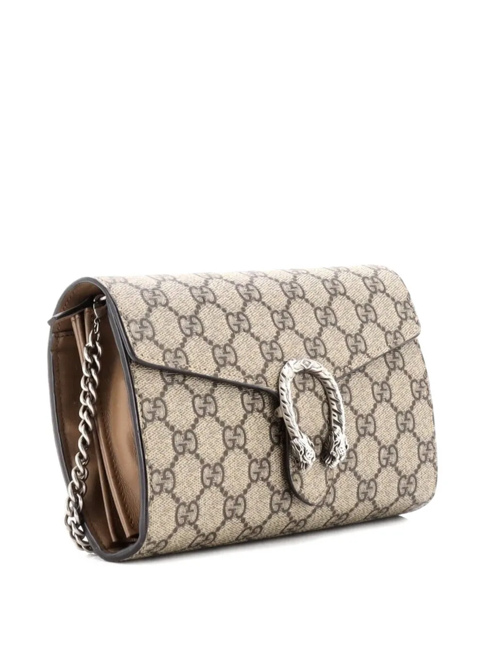Pre-owned Gucci Dionysus Chain Wallet Gg Coated Canvas Small Crossbody Bag In Brown