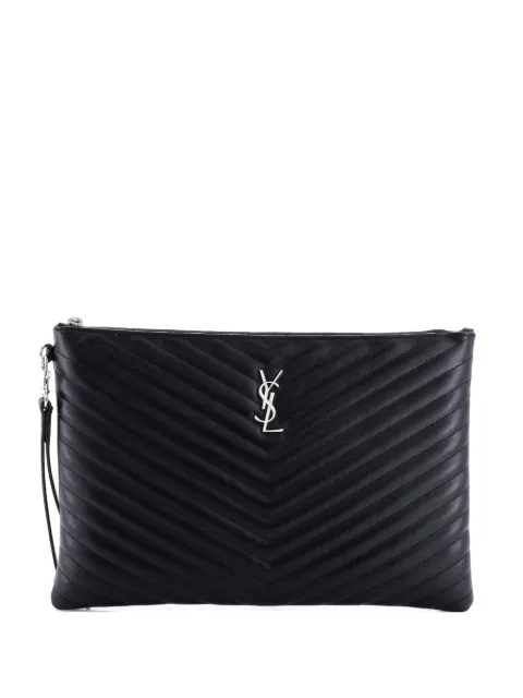 Saint Laurent Pre-Owned Classic Monogram Wristlet Pouch Matelasse Chevron Leather Large clutch bag
