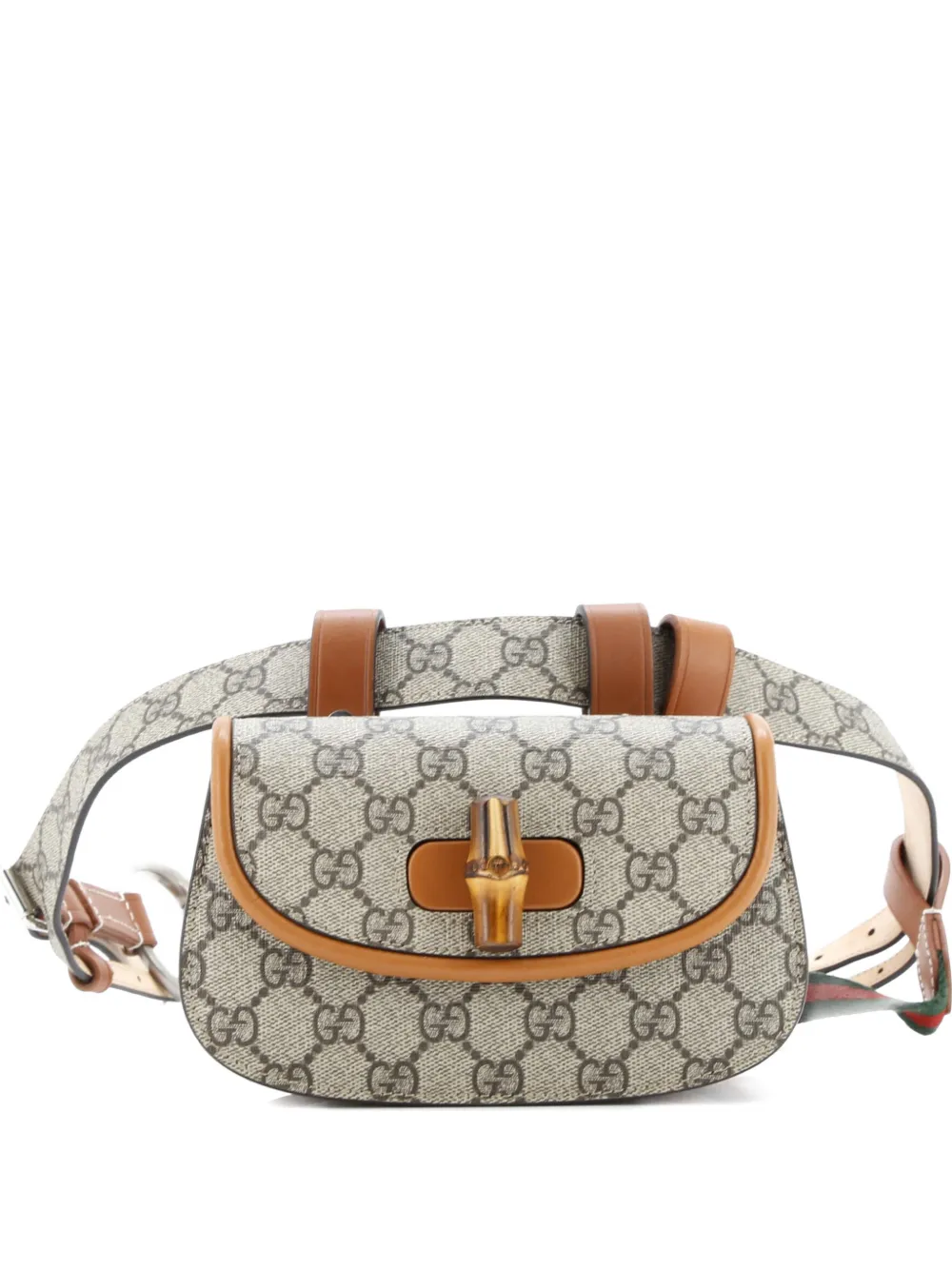 Click to view more detailed imagery on our partner's website Pre-owned Gucci Bamboo 1947 Gg Coated Canvas Mini Belt Bag In Brown