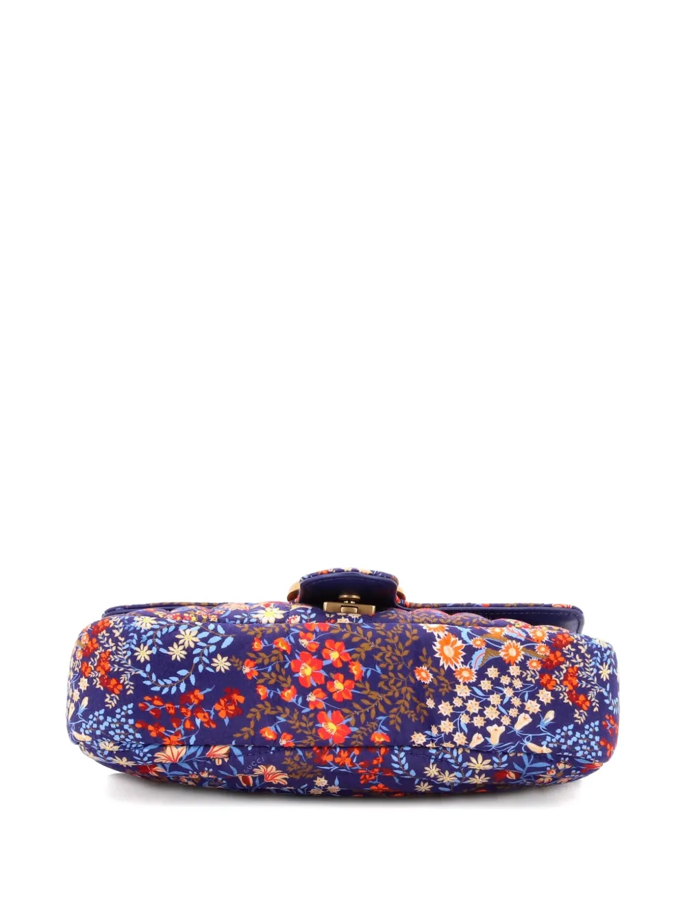 Pre-owned Gucci Gg Marmont Flap Bag Floral Print Cotton Small Shoulder Bag In Blue
