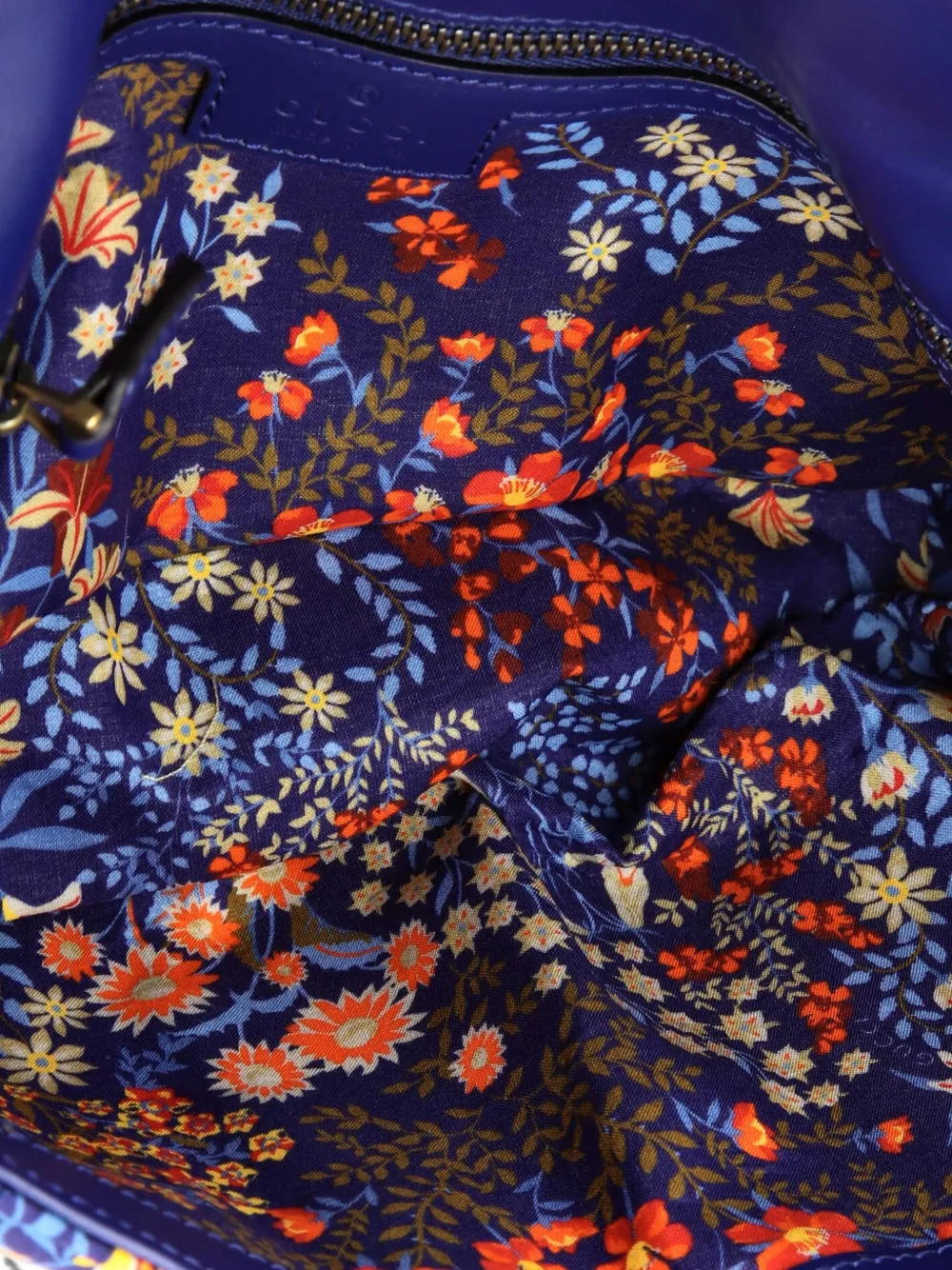 Pre-owned Gucci Gg Marmont Flap Bag Floral Print Cotton Small Shoulder Bag In Blue