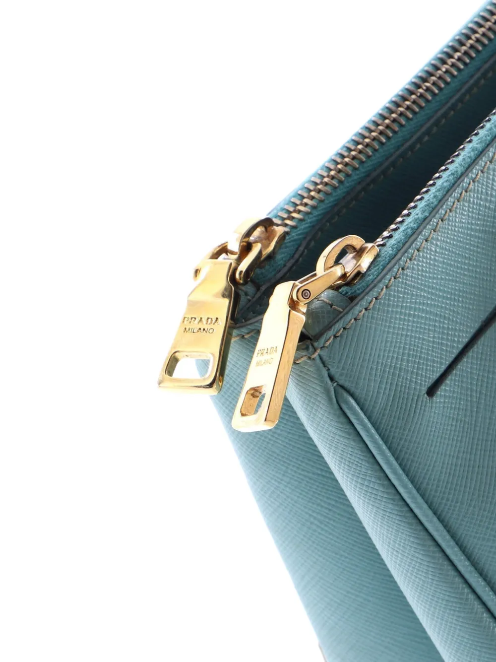 Pre-owned Prada Double Zip Lux Saffiano Leather Small Tote Bag In Blue