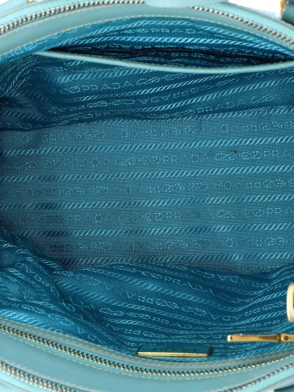 Pre-owned Prada Double Zip Lux Saffiano Leather Small Tote Bag In Blue