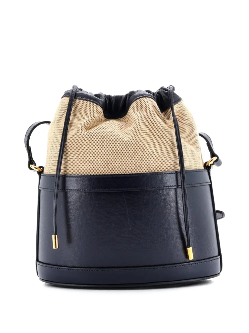 Pre-owned Gucci Horsebit 1955 Crossbody Bag Leather And Canvas Small Bucket Bag In Blue