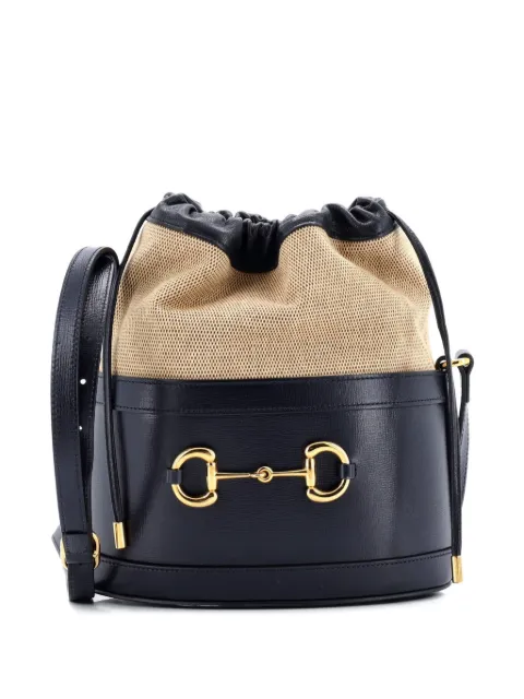 Gucci Pre-Owned Horsebit 1955 Crossbody Bag Leather and Canvas Small bucket bag