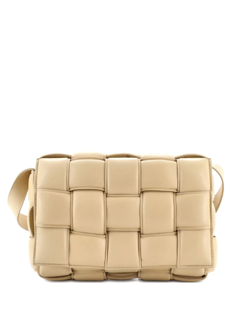 Pre-owned Bottega Veneta Cassette Padded Maxi Intrecciato Leather Crossbody Bag In Neutral