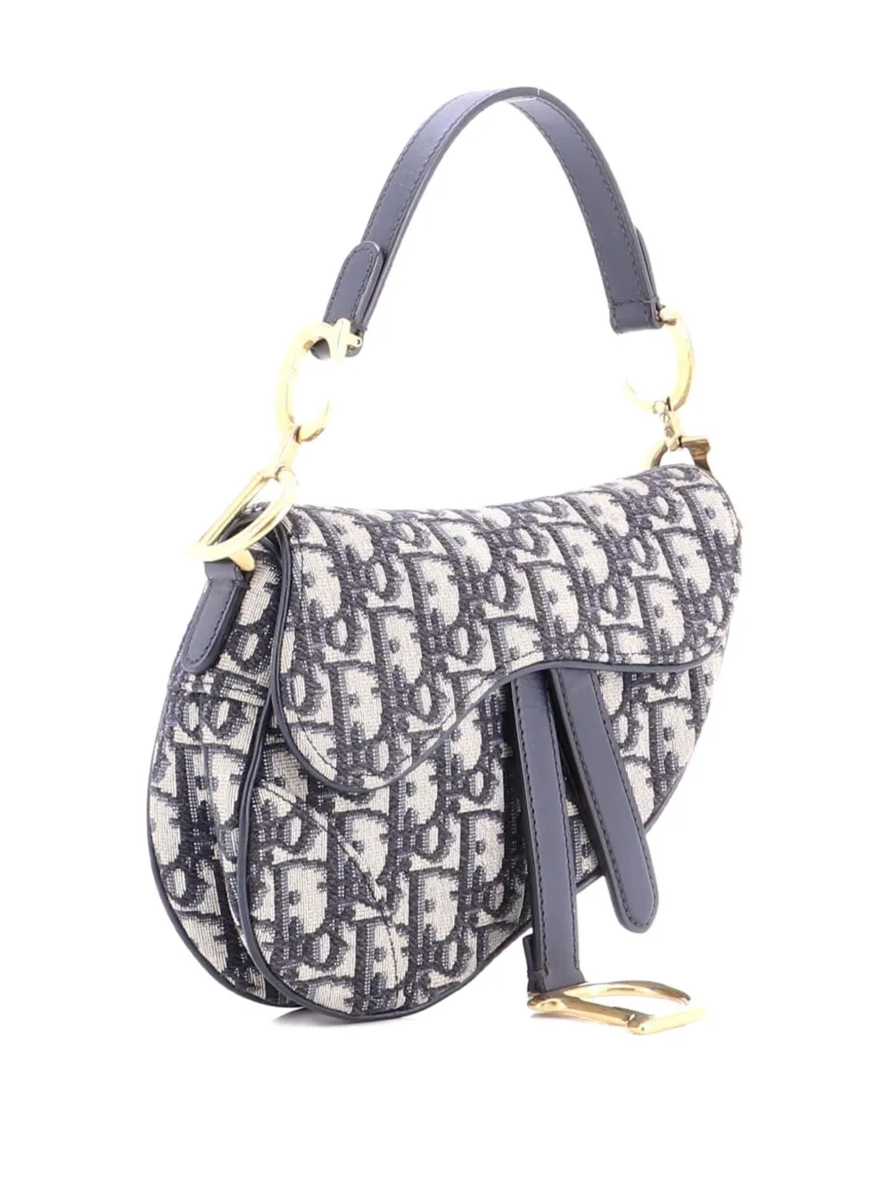 DIOR Pre-owned Saddle Handbag Oblique Canvas Mini Shoulder Bag In Blue