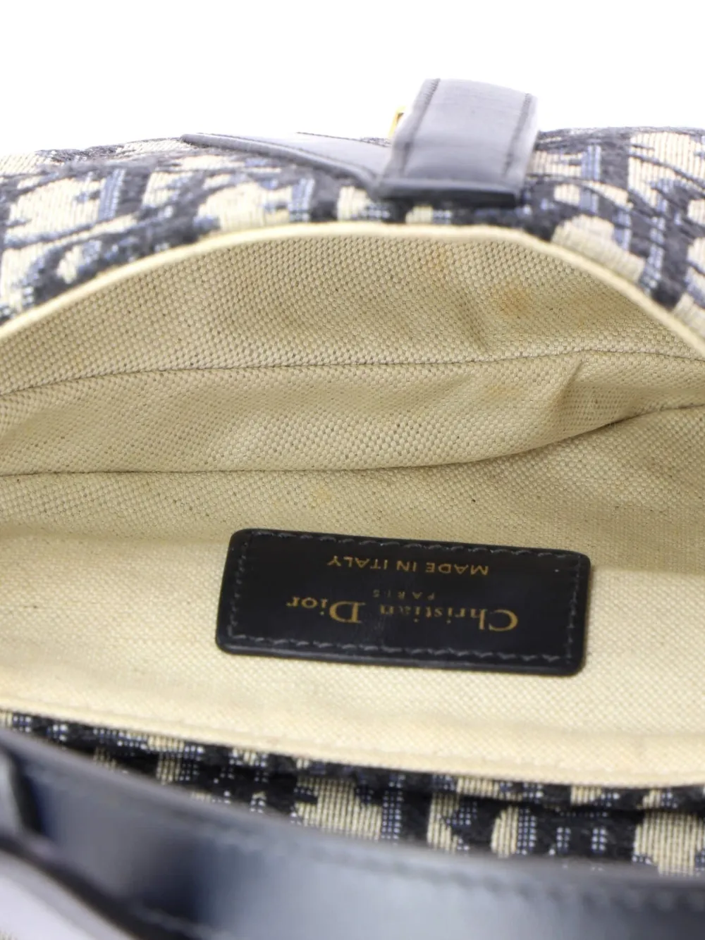 DIOR Pre-owned Saddle Handbag Oblique Canvas Mini Shoulder Bag In Blue