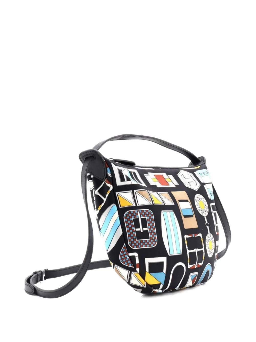 HERMES Pre-owned Sursoie To Go Pouch Printed Silk And Leather Shoulder Bag In Black