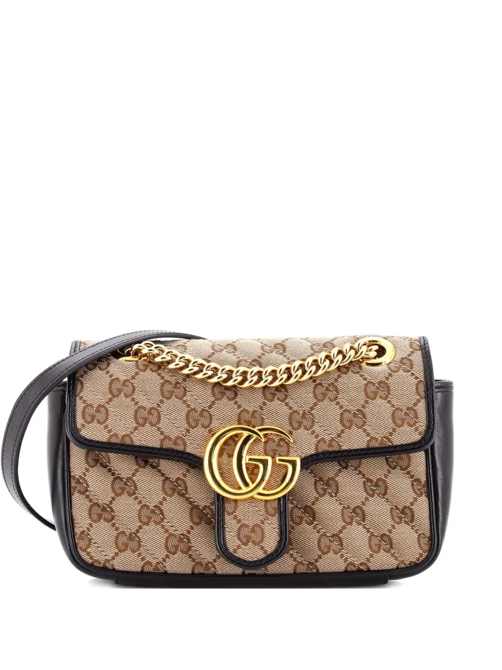 Gucci Pre-Owned GG Marmont Flap Bag Diagonal Quilted GG Canvas with Leather Mini crossbody bag - Nero