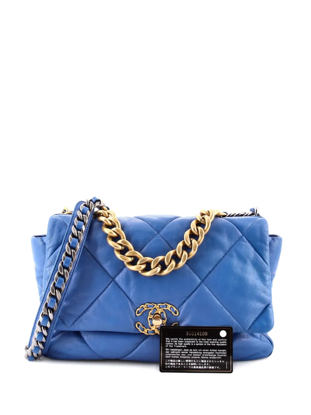 Pre-owned Chanel 19 Flap Bag Quilted Leather Large Crossbody Bag In Blue