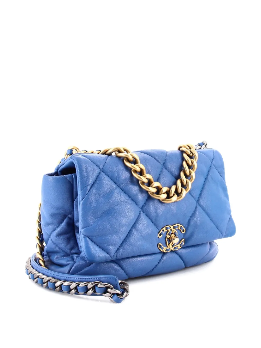 Pre-owned Chanel 19 Flap Bag Quilted Leather Large Crossbody Bag In Blue