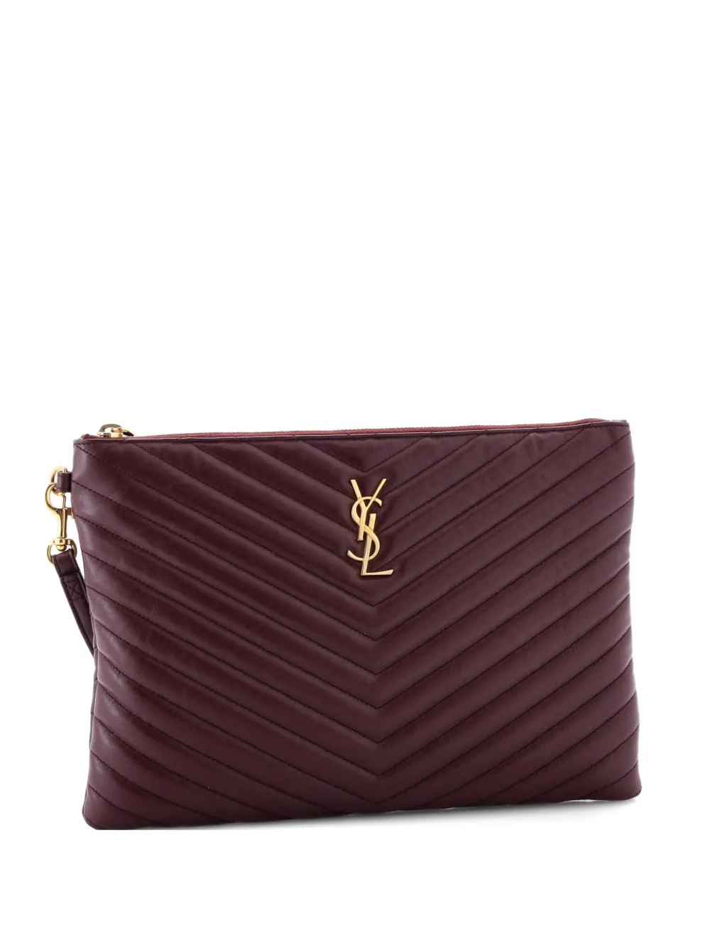 Click to view more detailed imagery on our partner's website Pre-owned Saint Laurent Classic Monogram Wristlet Pouch Matelasse Chevron Leather Medium Clutch Bag In Red
