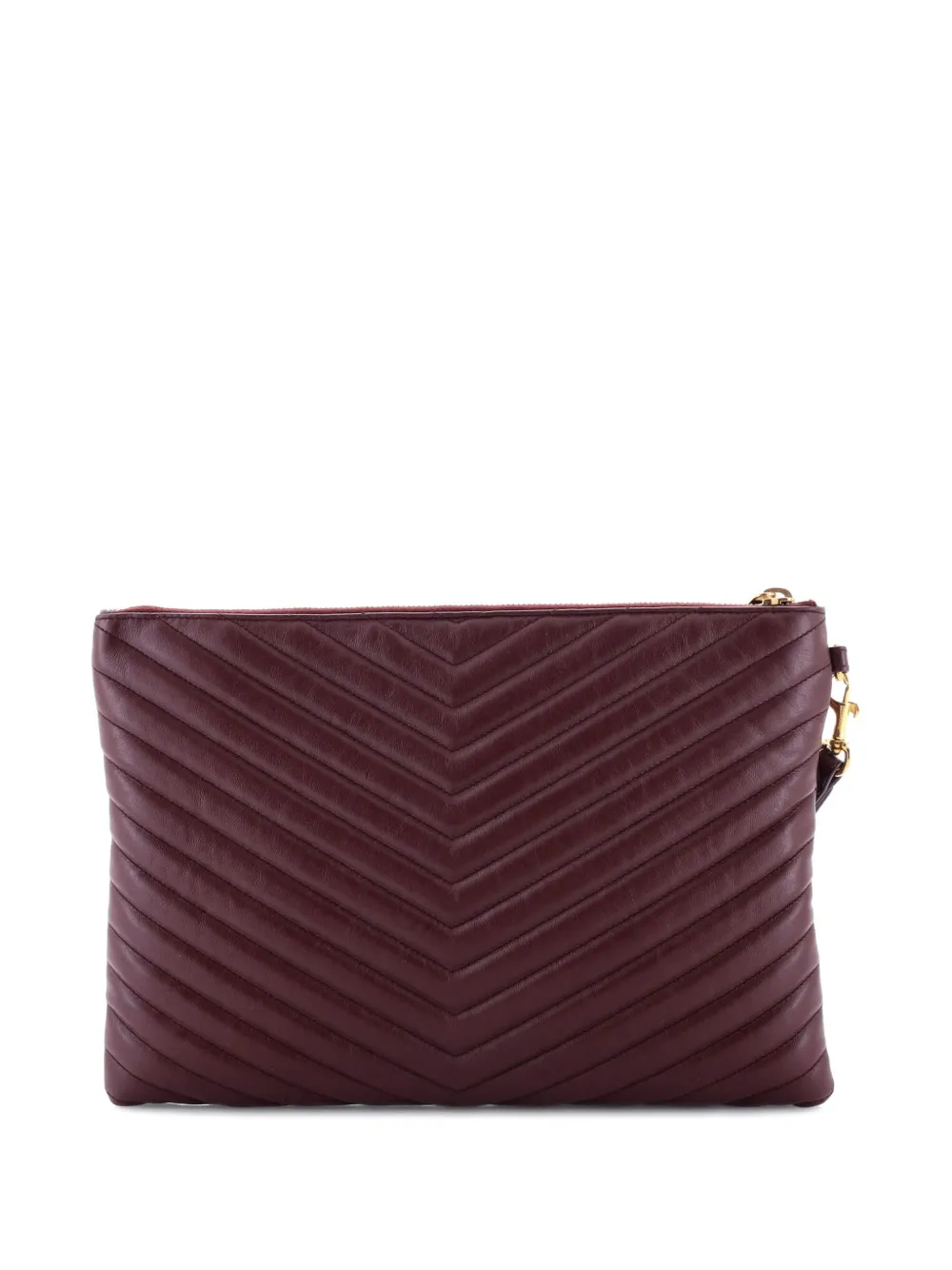 SAINT LAURENT Pre-owned Classic Monogram Wristlet Pouch Matelasse Chevron Leather Medium Clutch Bag In Red