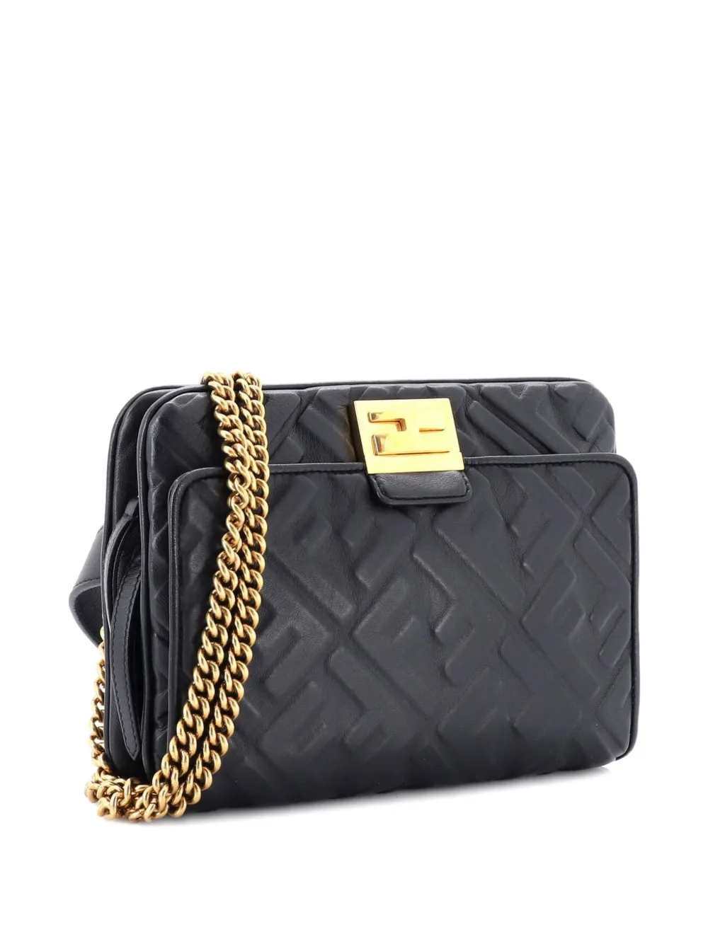 Pre-owned Fendi Upside Down Bag Zucca Embossed Leather Belt Bag In Black