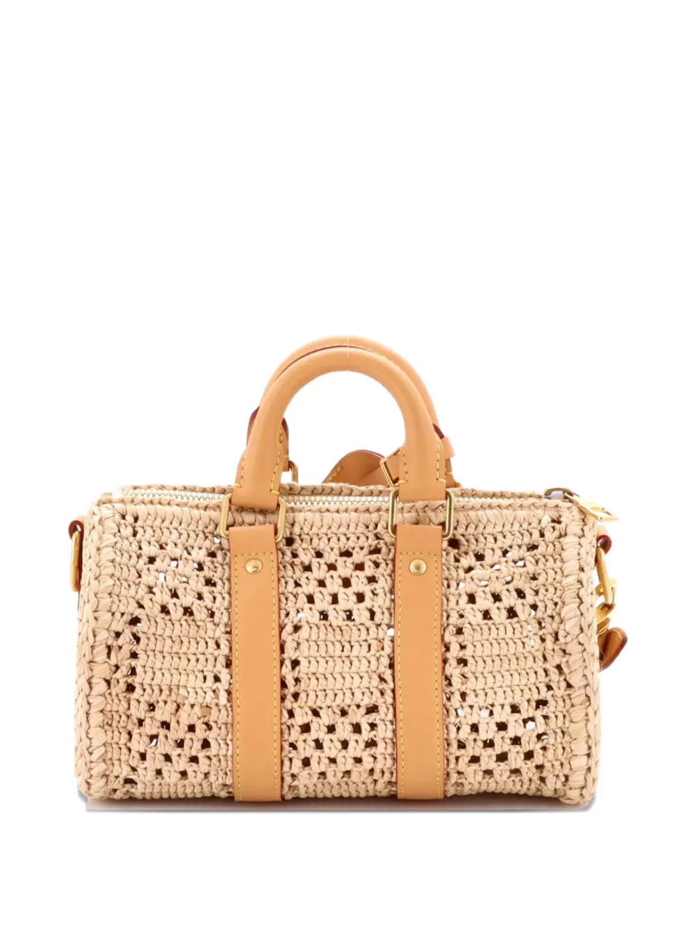 Pre-owned Louis Vuitton Keepall Bandouliere Bag Damier Raffia 25 Satchel In Neutral