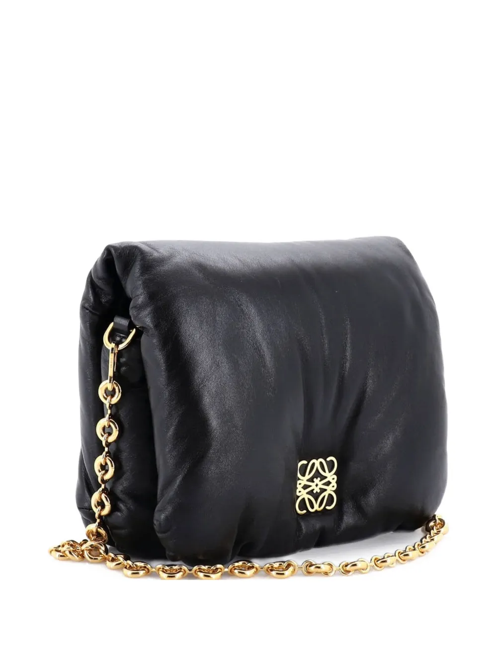 LOEWE Pre-owned Goya Puffer Bag Leather Medium Shoulder Bag In Black