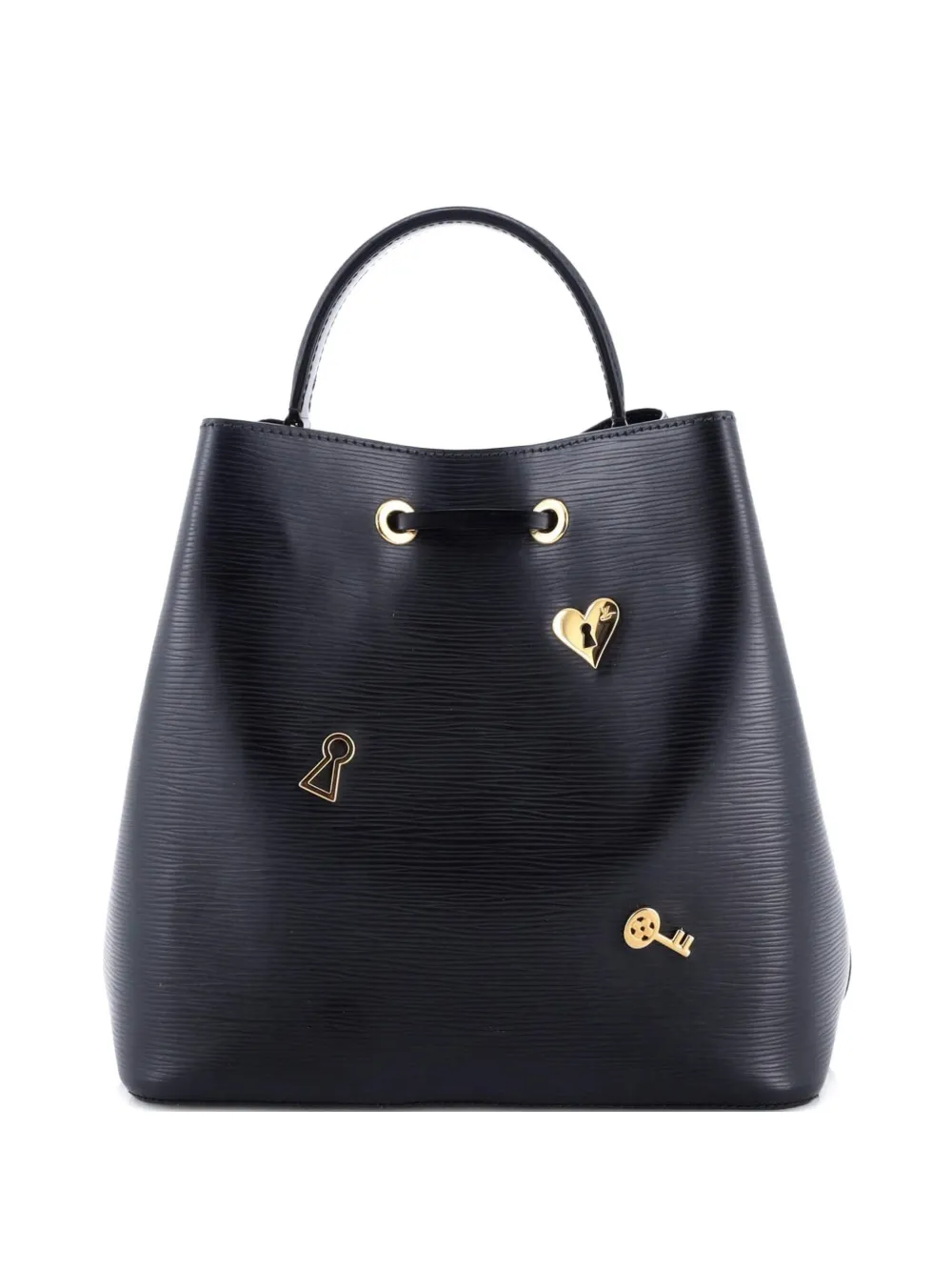 Pre-owned Louis Vuitton Neonoe Handbag Love Lock Epi Leather Bucket Bag In Black