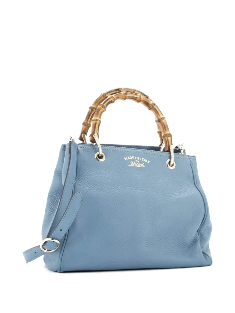 Pre-owned Gucci Bamboo Shopper Leather Small Tote Bag In Blue