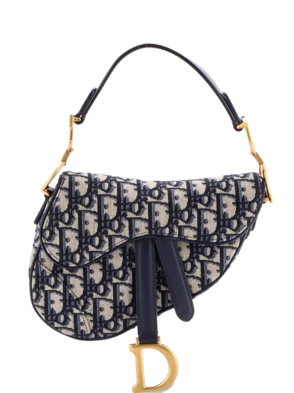 Pre-owned Dior Saddle Handbag Oblique Canvas Mini Shoulder Bag In Blue