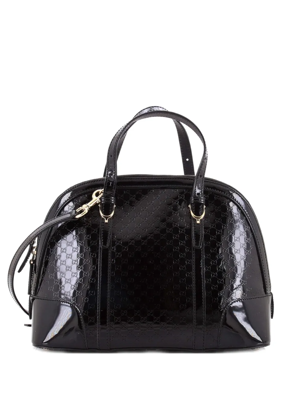 Pre-owned Gucci Nice Top Handle Bag Microssima Patent Small Satchel In Black