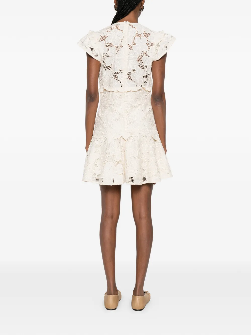 SANDRO Mini-jurk met geborduurde bloemen en kanten detail Beige